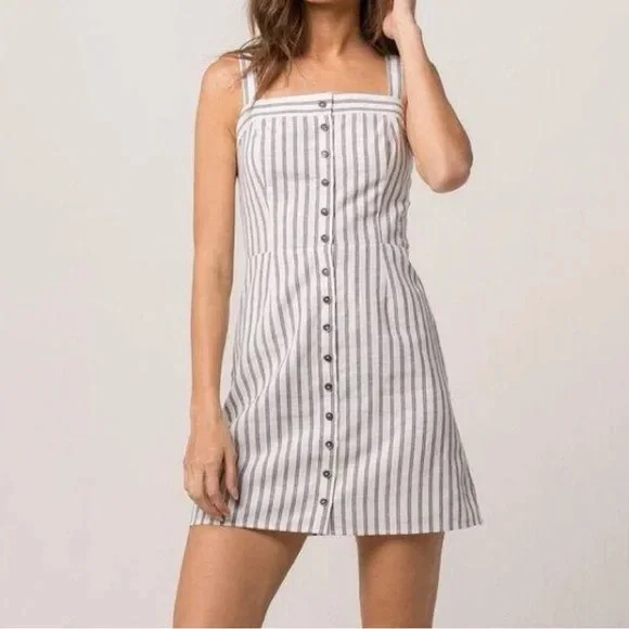 Ivy + Main Classic Striped Linen Blend Striped Button Front Dress Size Medium - Picture 12 of 12